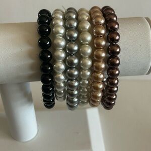 Vintage Black, Silver, and Brown Pearl Shimmery Beaded Bracelet Set 6